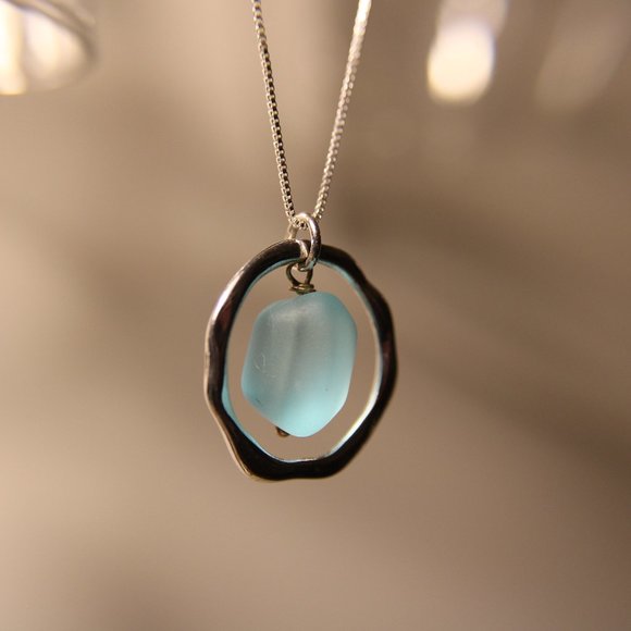 Of Earth and Ocean Waves Sea Glass Pendant Necklace - Picture 1 of 6